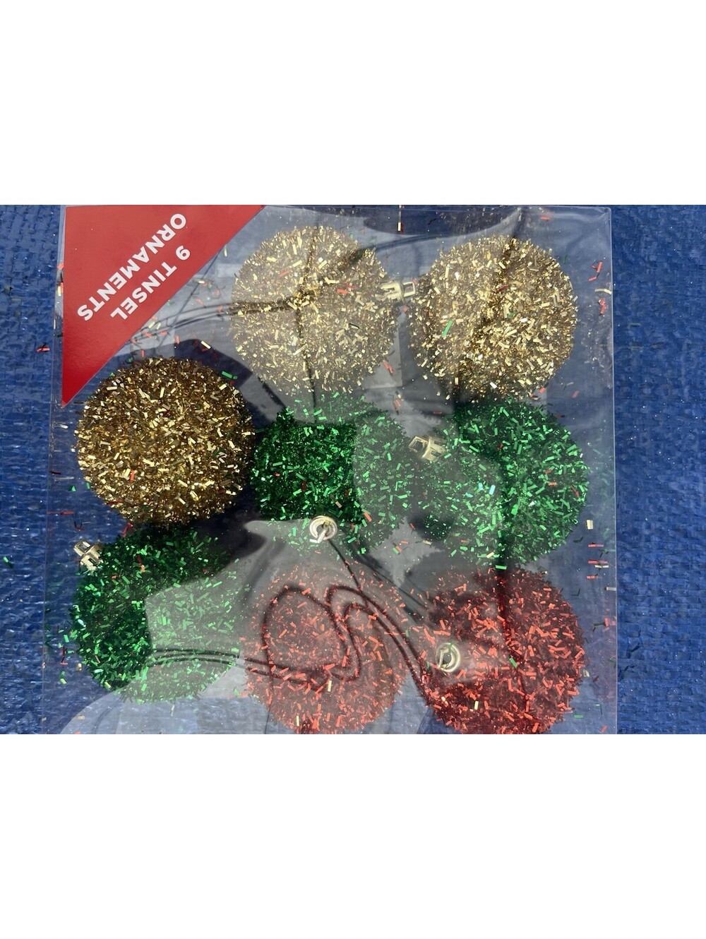 8pc Round Glitter Ornaments Green Red Gold